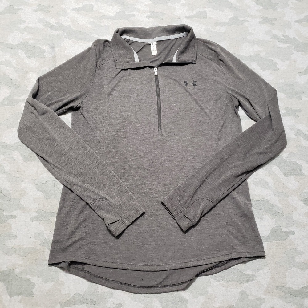 Under Armour Top Womens Medium Gray Heatgear Loose Quarter Zip‎ Long Sleeve